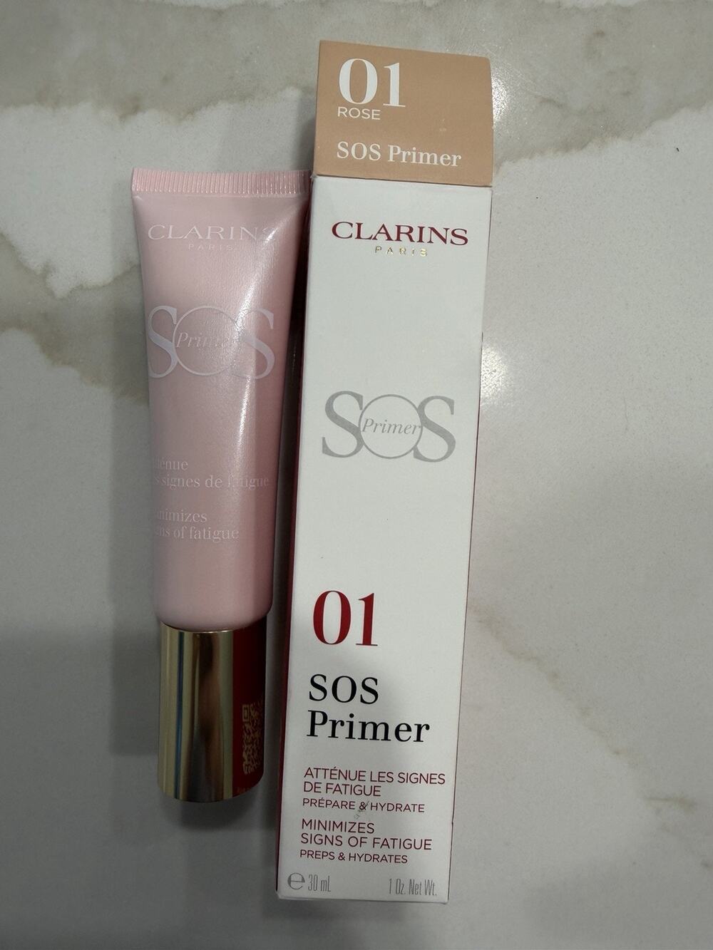 CLARINS SOS Primer Minimizes Signs of Fatigue Preps Moisturizes 01 ROSE 30/mL